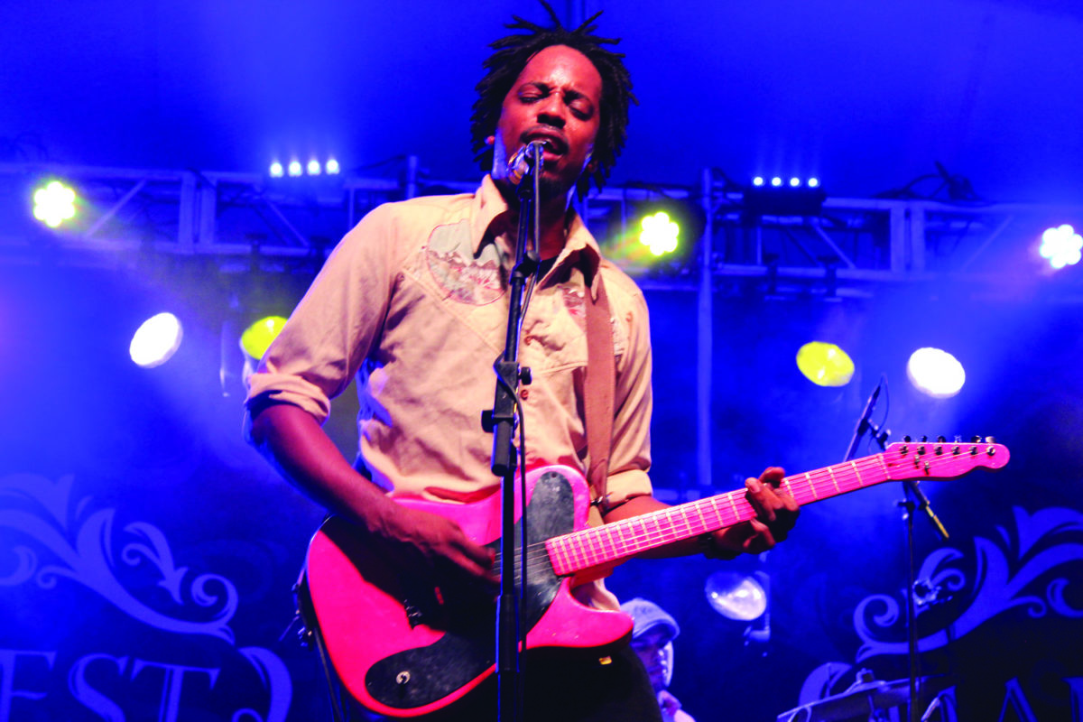 Black Joe Lewis and his funky guitar firing out the jams. (Kayla Byrne/AQ)